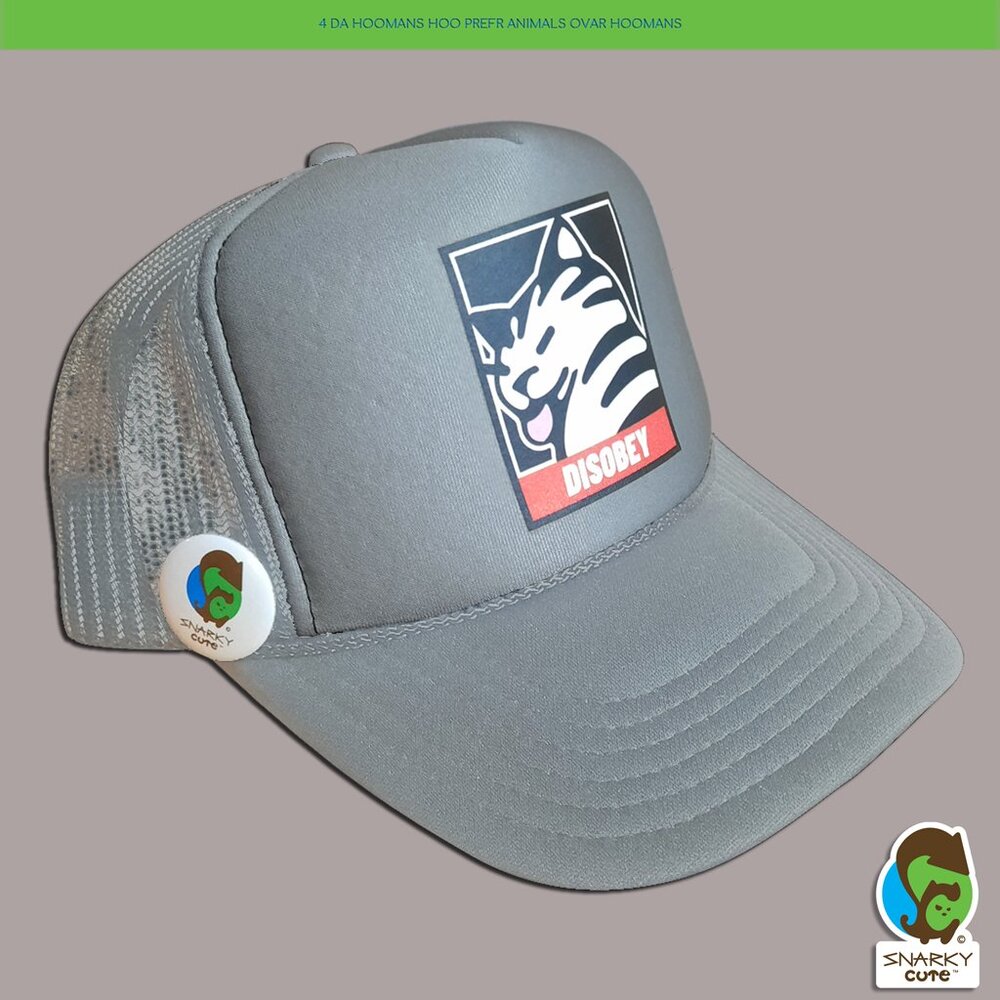 Disobey Cat Shepard Fairey Obey Parody Foam Trucker Snapback Hat GREY